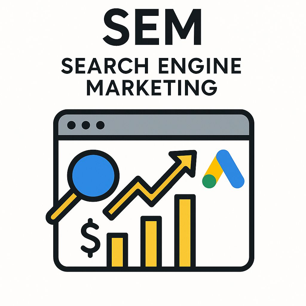 Search Engine Marketing icon showing analytics growth